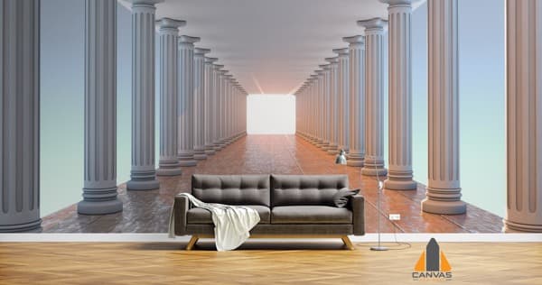 Corridor wall mural in a modern living room setting, ideal for wallpaper installations in Gauteng