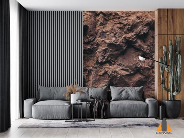 Stone Rock Texture wall mural in a modern living room, perfect for wallpaper installations in Gauteng.