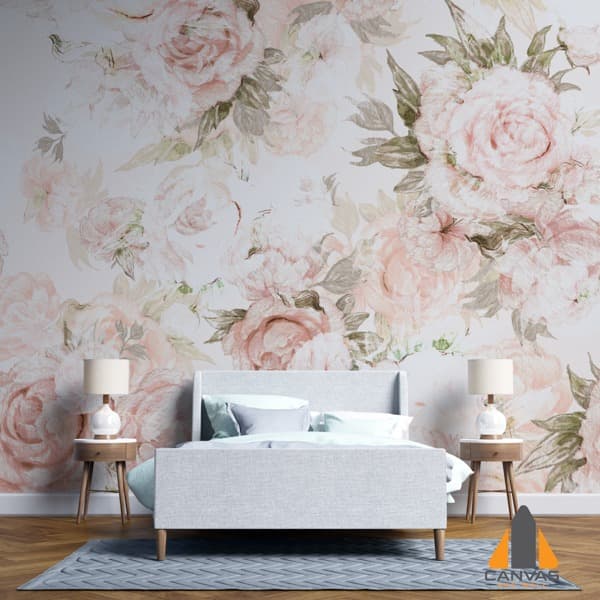 Vintage Roses wallpaper mural in a stylish bedroom, ideal for wallpaper installations in Gauteng.