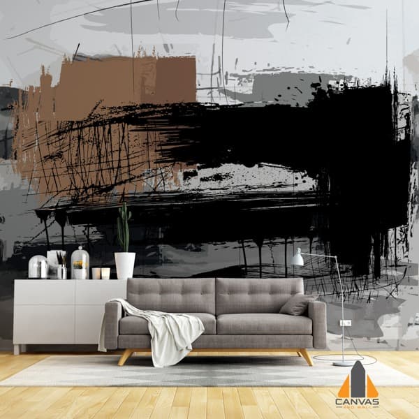 Abstract brushstroke wall mural in a modern living room, perfect for wallpaper installations in Gauteng.