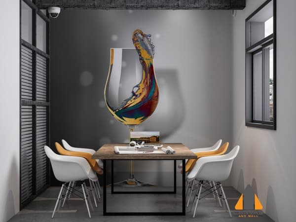 Wine glass wall mural in a modern office space, perfect for wallpaper installations in Gauteng.