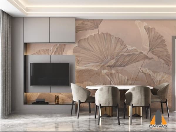 Botanical wall mural in a modern dining area, showcasing our exquisite custom wallpaper. Installations in Gauteng.