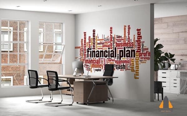 Financial plan wall mural in a modern office, perfect for wallpaper installations in Gauteng.
