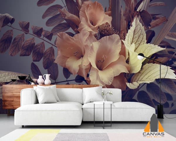 Flower Bouquet on a Blue Gray Wallpaper