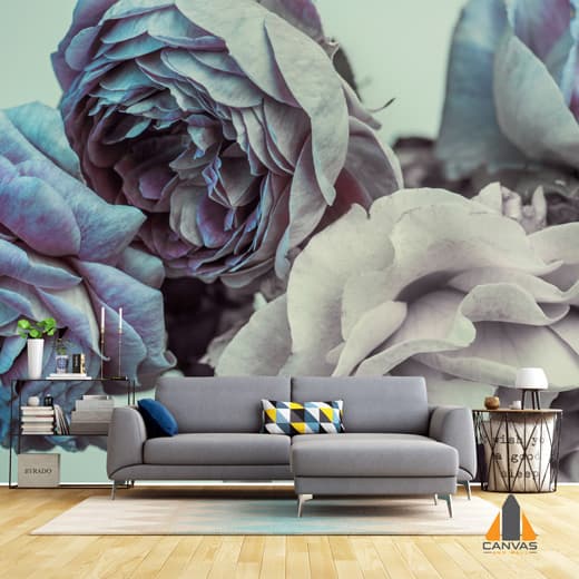 Gray Bluish Roses Wallpaper Mural