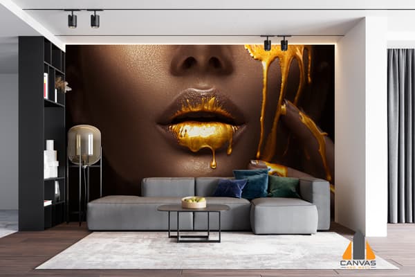 Gold Dripping Lips Beauty Wallpaper