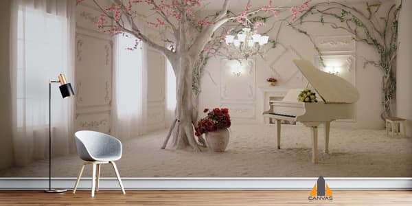 Piano in bright Room Wallpaper