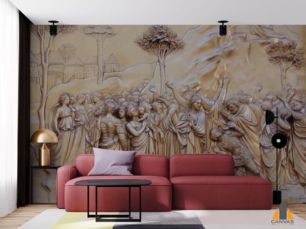 3D Gold Embossed City Wallpaper