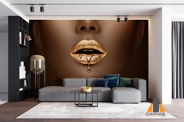 Liquid Metal Dripping from Gold Lips Wallpaper