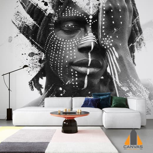 African Man with Traditional Face-Print Wallpaper