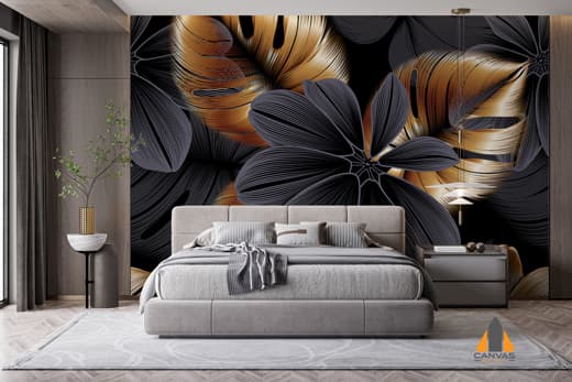 Golden Monstera Leaves Wallpaper