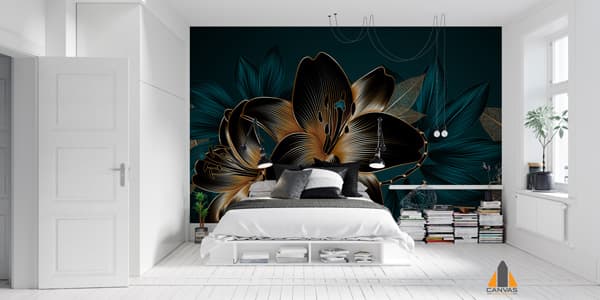 Luxury Seamless Golden Lilies on Navy Background