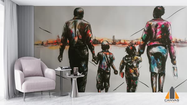 Abstract Painting of Couple walking with their children – Wall vs Art