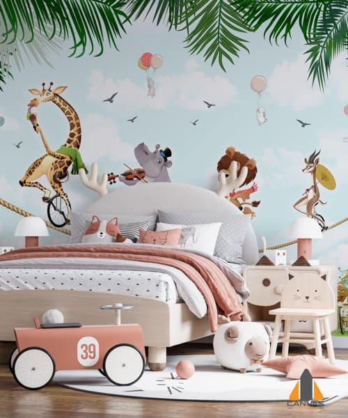 Giraffe On Bike Kids Wallpaper 3D