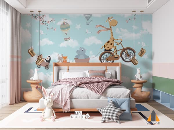 Giraffe On Bike Kids Wallpaper 3D Version2