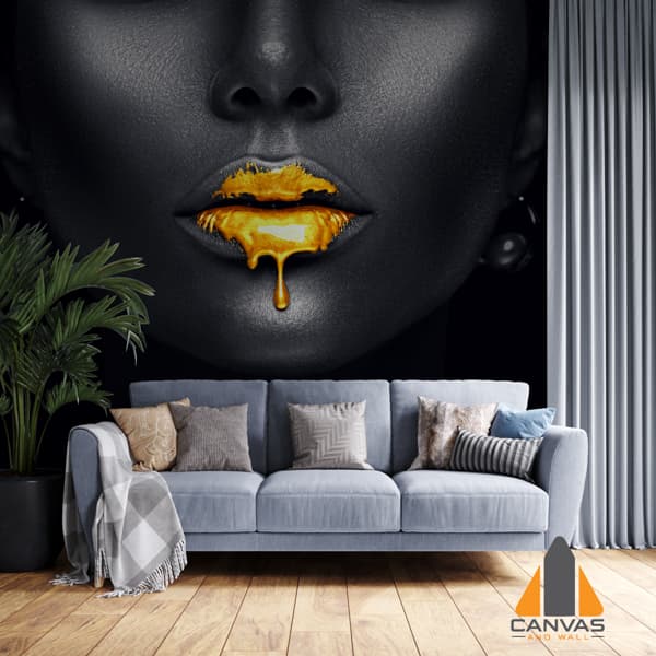 Gold Paint drips from the lips