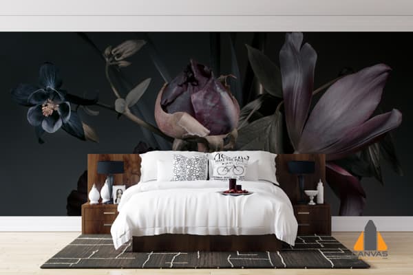 Peonies and tulips on a dark background