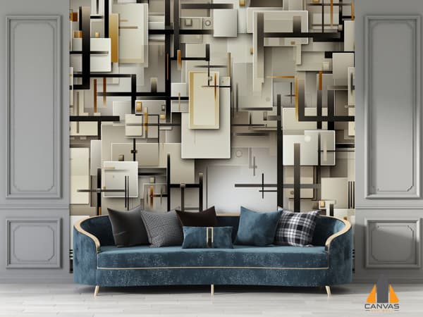 Abstract Geometric Background Grey Brown Gold With Bauhaus Influences Tiled