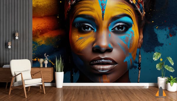 Beautiful Glamour African Woman With Black Skin Body Art