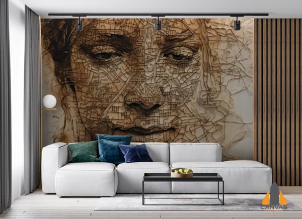 Close Up Drawing Womans Face With Map City Generative Ai