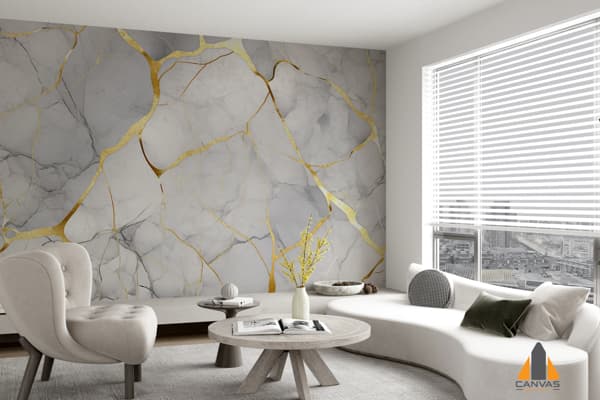 Close Up Marble Surface With Gold Foil It Generative Ai