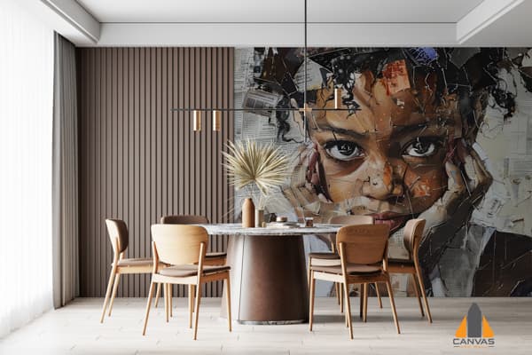 Dreamy African Woman Surrounded By Graffiti Newspapers