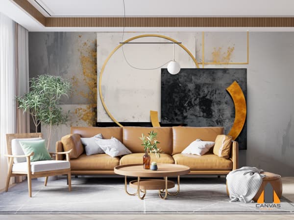 Geometric Abstraction Circles Lines Gold Background Wallpaper