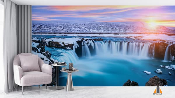 Godafoss Waterfall Sunset Winter Iceland