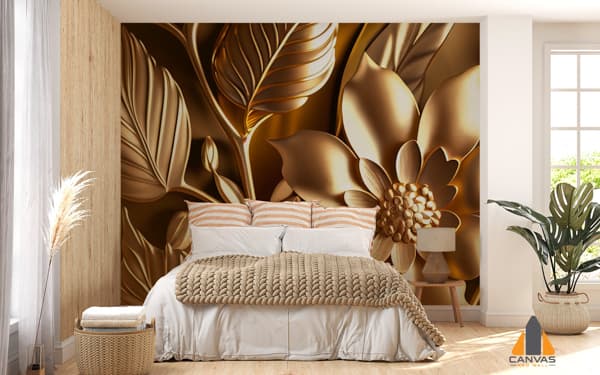 gold-wallpaper-with-flower-leaves