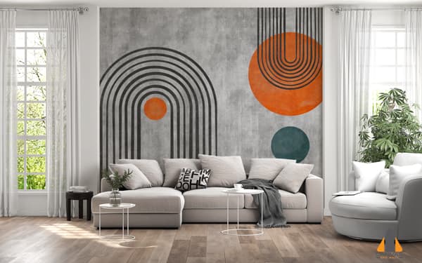 gray-carpet-with-abstract-lines-orange-circles