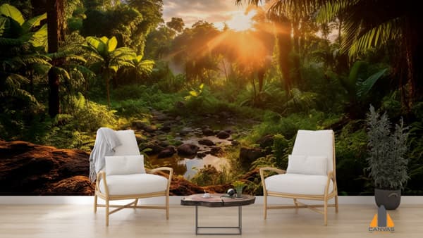 lush-tropical-rainforest-adorned-with-abundant-foliage-river-generative-ai