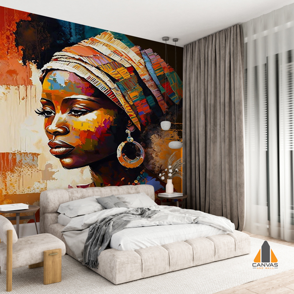 Painting Woman With Colorful Scarf Earring
