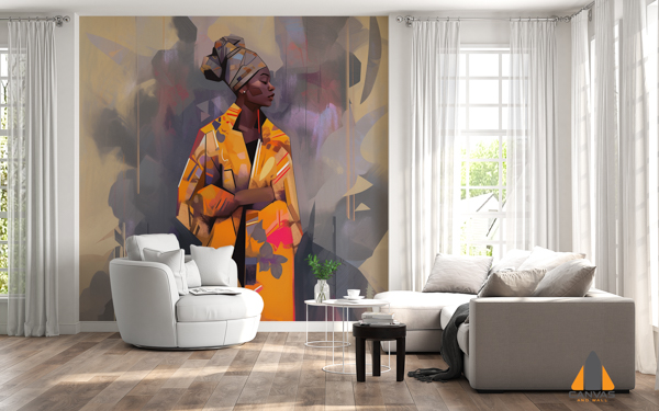 Painting Woman Yellow Coat Hat Standing Generative Ai