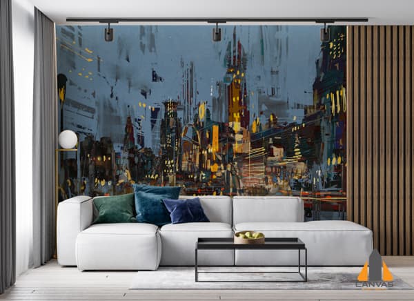 painting of city at night