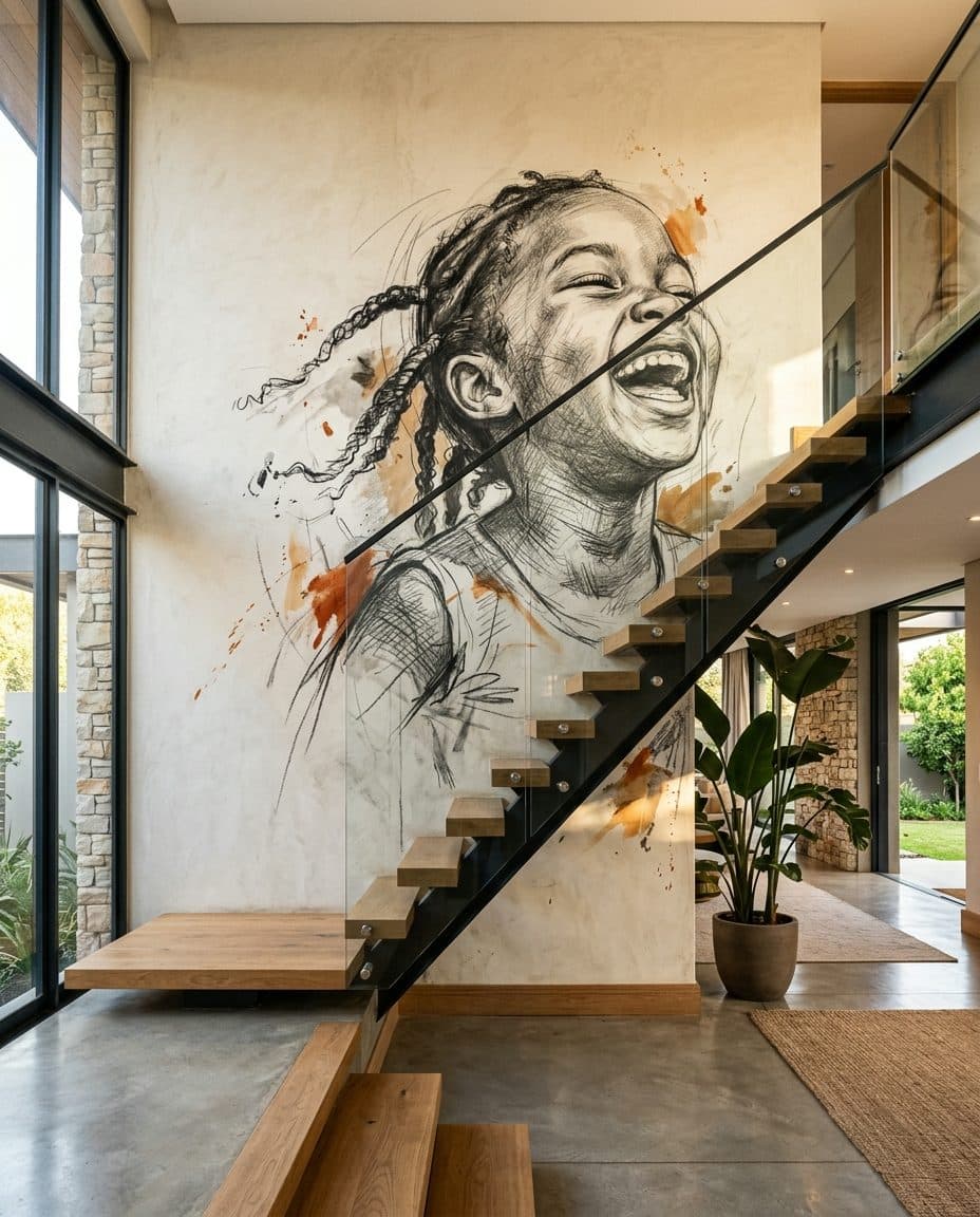 02 staircase laughing girl - Wallpaper