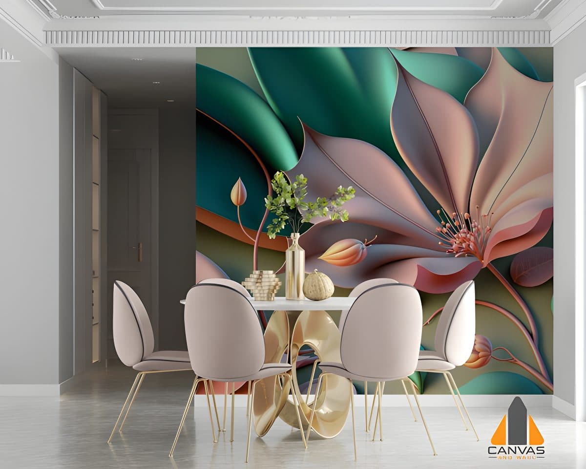 Pastel floral wall mural in a modern dining room, ideal for wallpaper installations in Gauteng.
