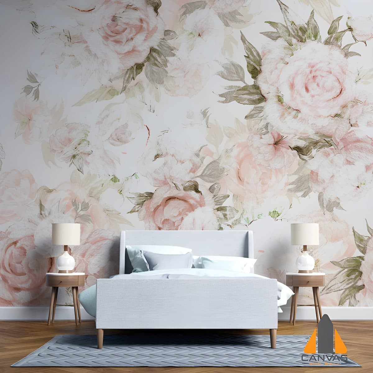 Vintage Roses wallpaper mural in a stylish bedroom, ideal for wallpaper installations in Gauteng.