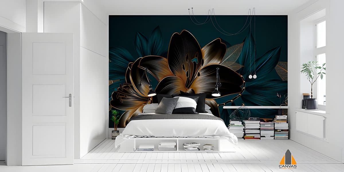 Luxury Seamless Golden Lilies on Navy Background