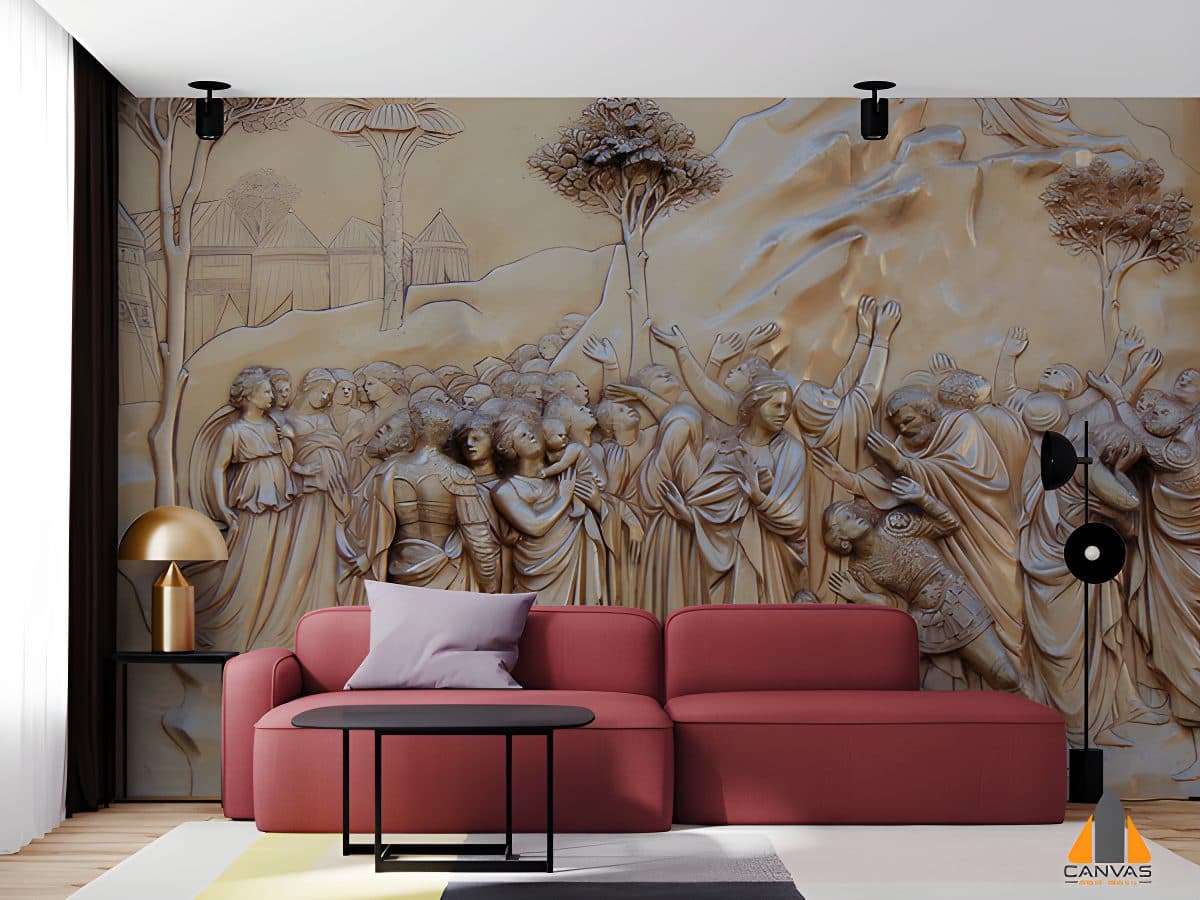 3D Gold Embossed City Wallpaper