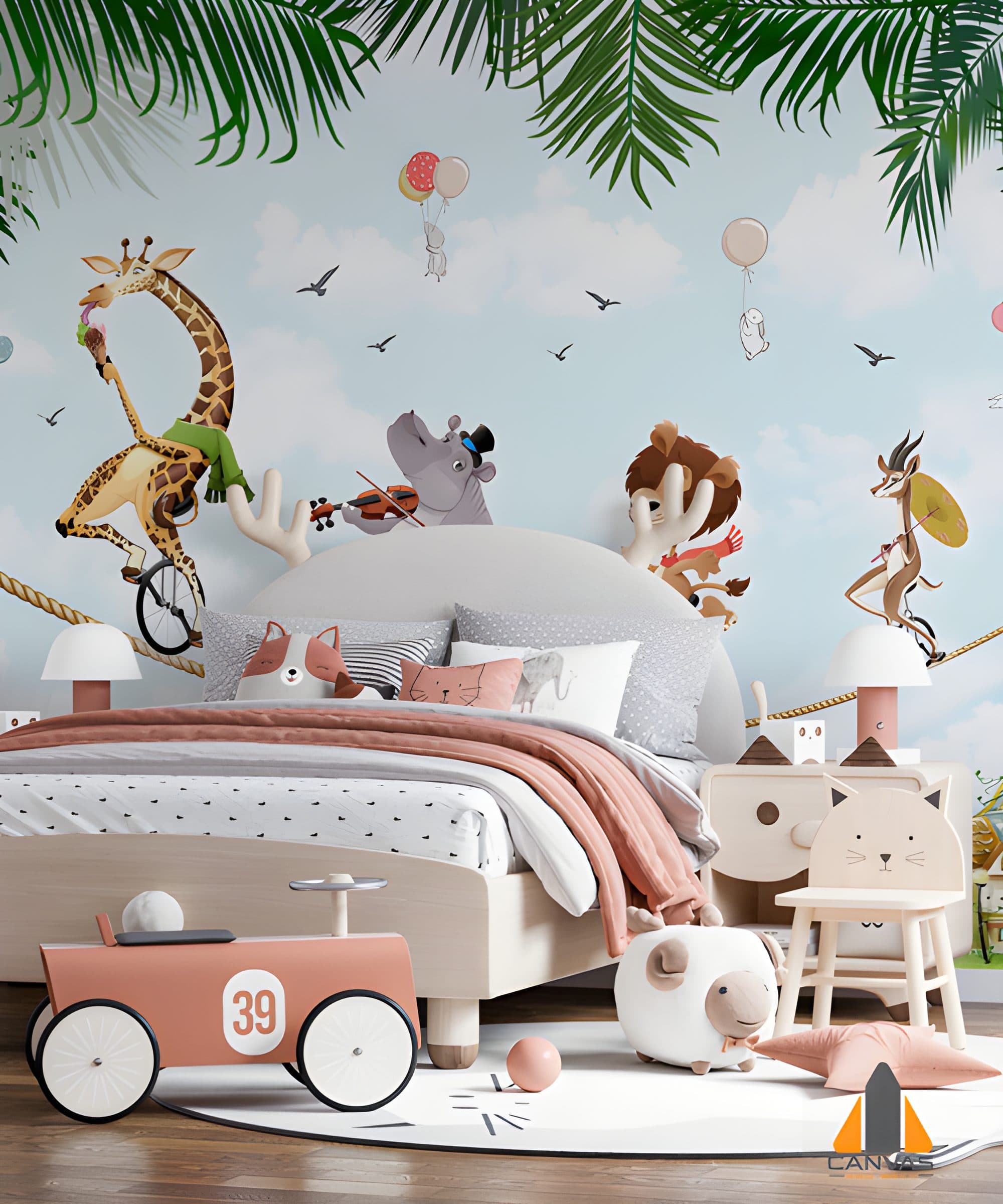 Giraffe On Bike Kids Wallpaper 3D