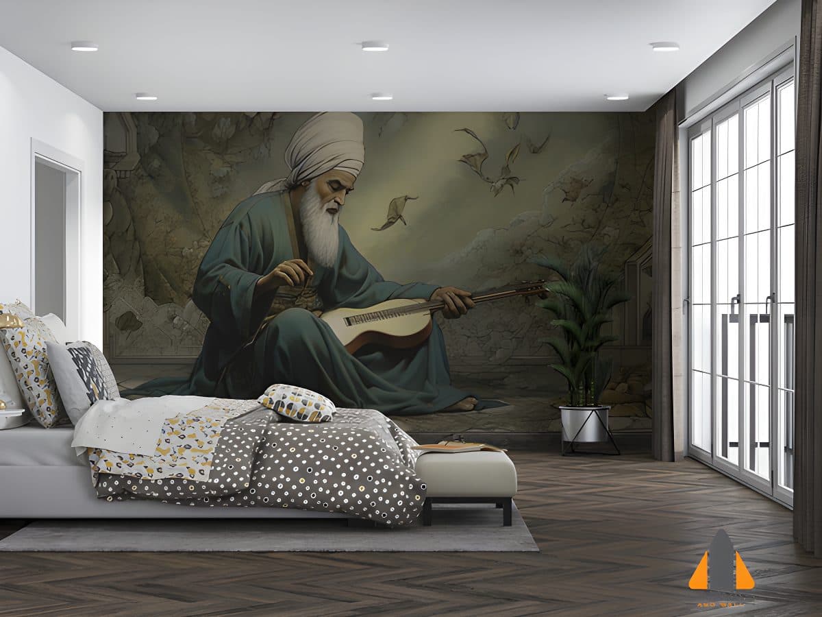 painting-man-playing-guitar-with-birds-flying-around-him