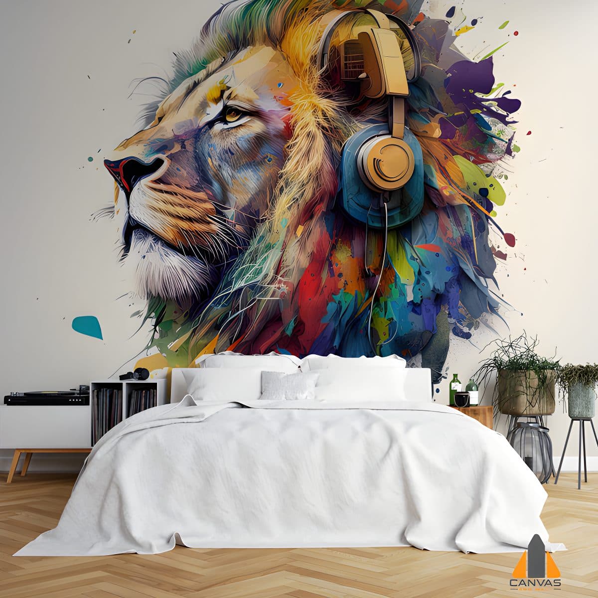 cool-party-lion-headphones-white-background-generative-ai