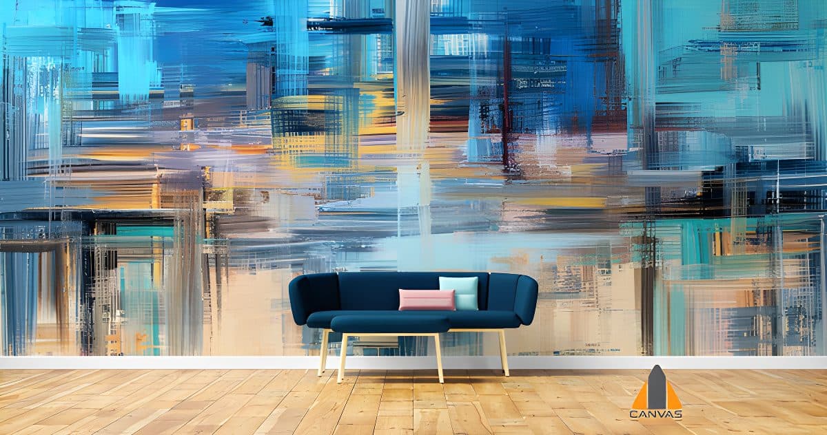 Hand drawn aqua colors abstract painting