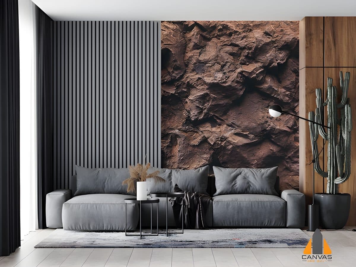 Stone Rock Texture wall mural in a modern living room, perfect for wallpaper installations in Gauteng.