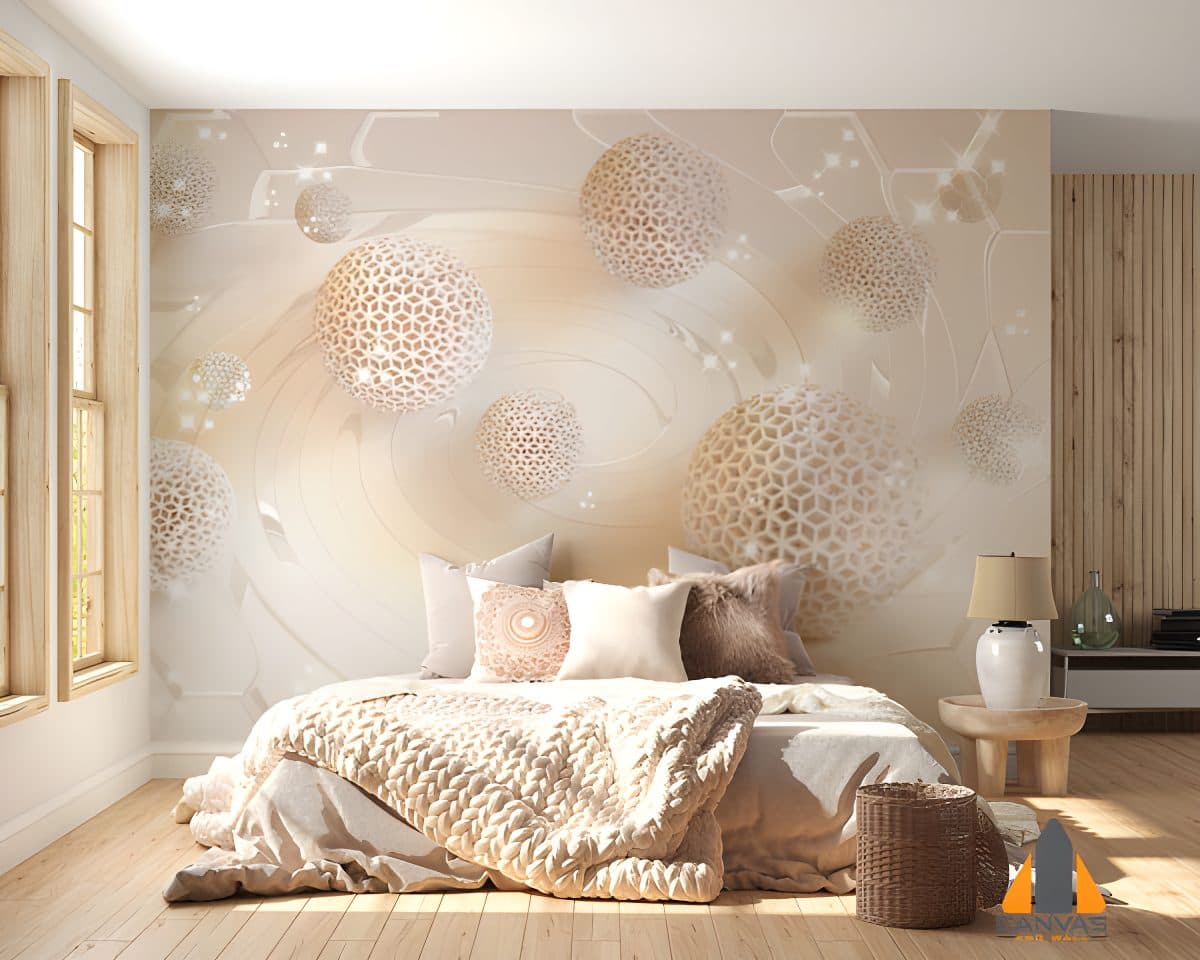 3D Beige Mesh balls Wallpaper