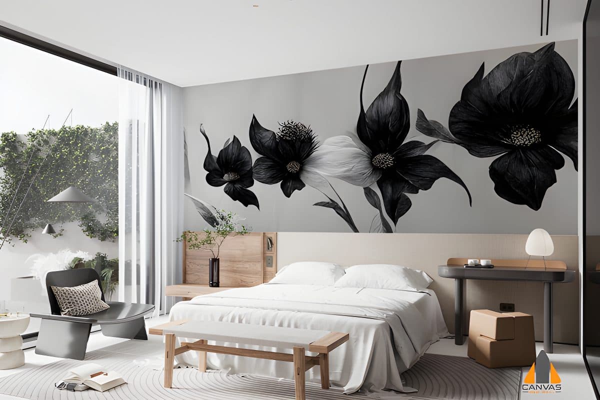 Black and White Floral Drawing