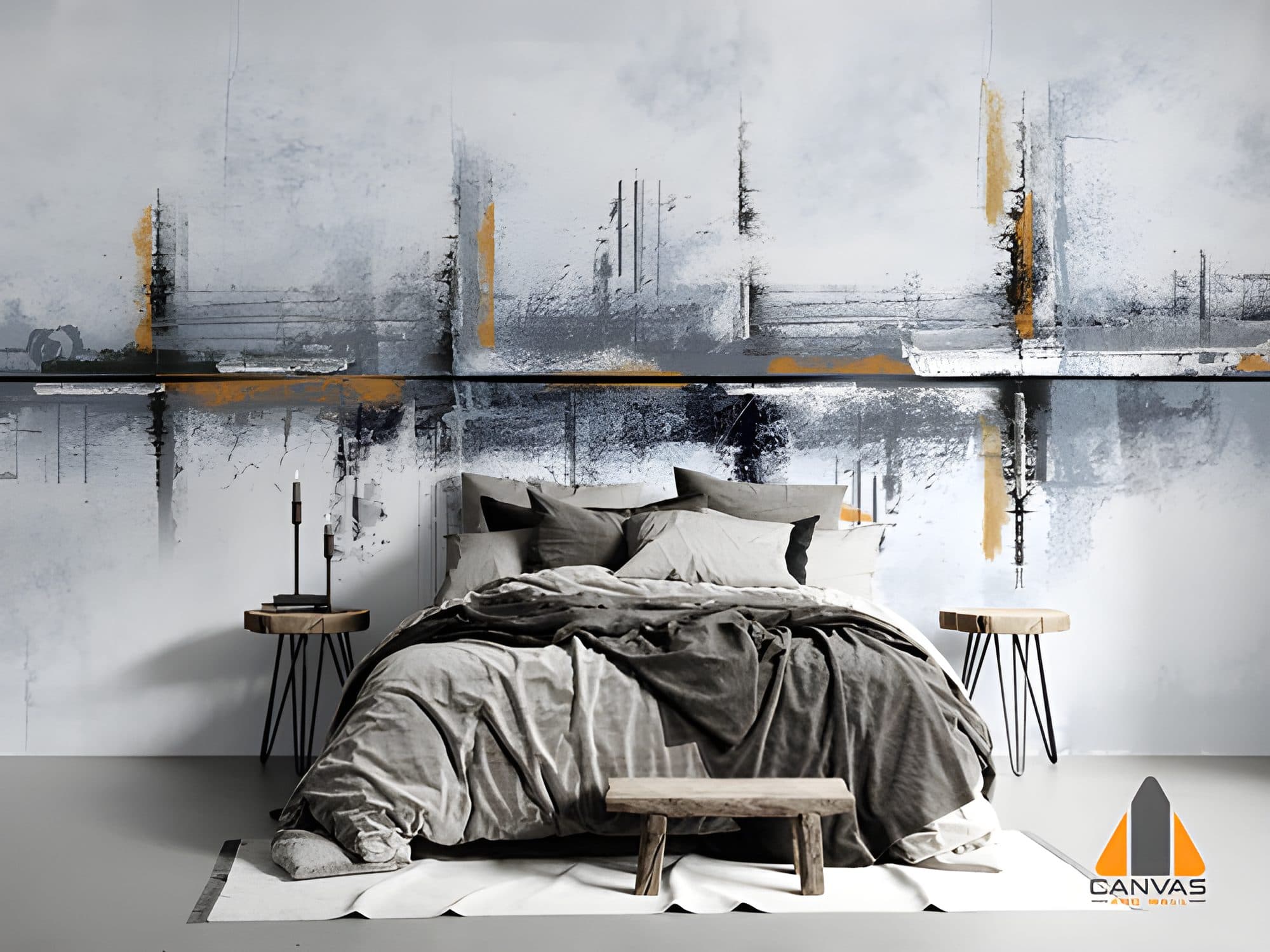 Gray and Orange Abstract Art Wallpaper
