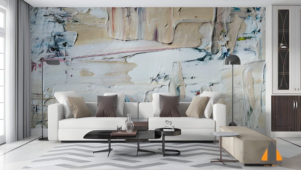Textured brushstroke wall mural in a modern living room, perfect for wallpaper installations in Gauteng