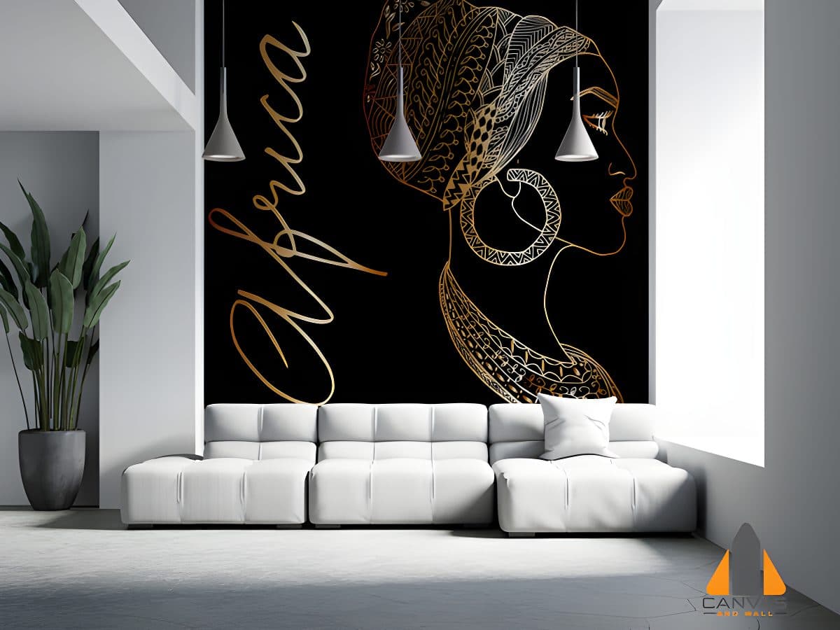 african woman sketched in gold