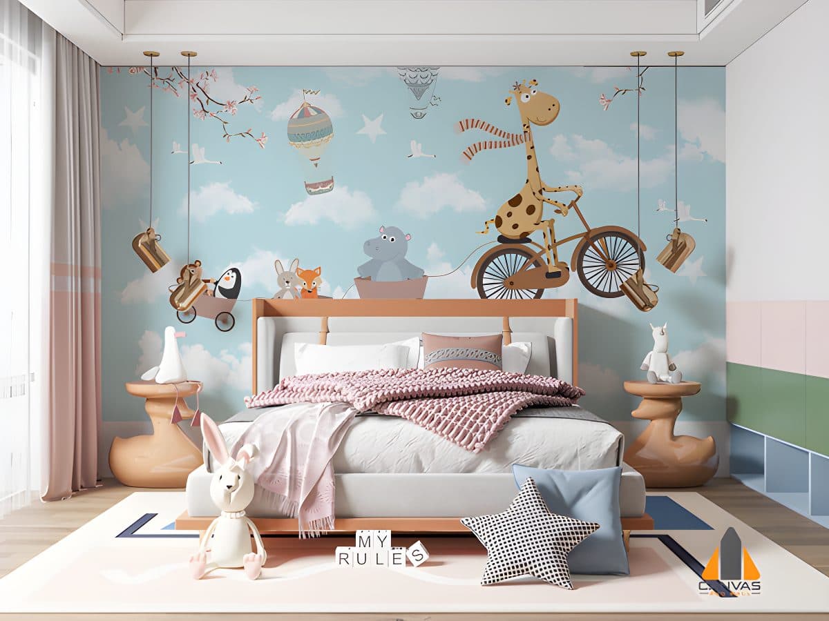 Giraffe On Bike Kids Wallpaper 3D Version2